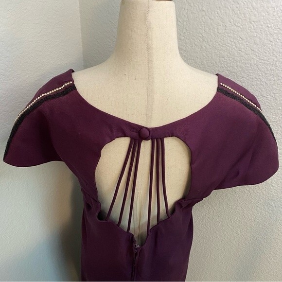 Formal Dress Maxi Purple Rhinestone Cut Out Lace Pleat Sexy Roberta SZ 20 - Picture 2 of 14